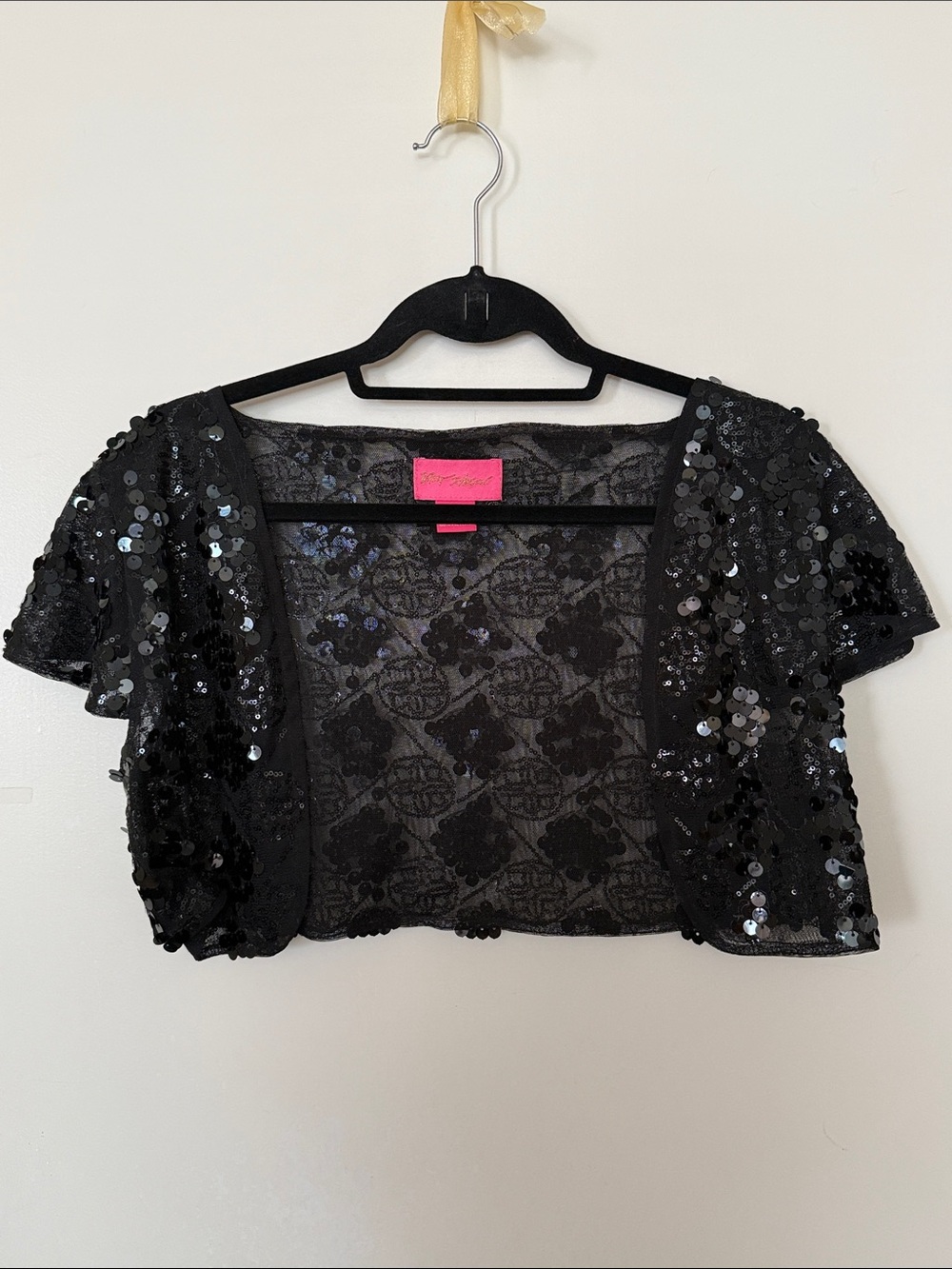 Betsey Johnson Black Sequin Cropped Bolero Jacket